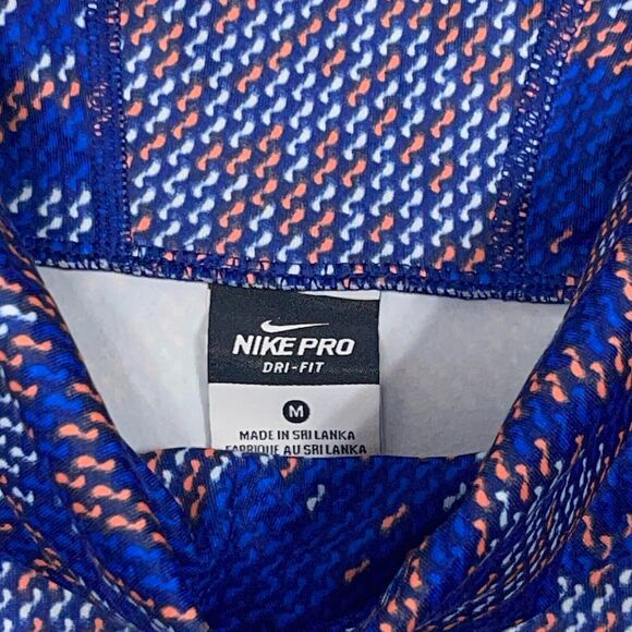 Nike Pro Dri-FIT Top Women Medium Blue Fair Isle‎ Print Long Sleeve Funnel Neck - Picture 3 of 10